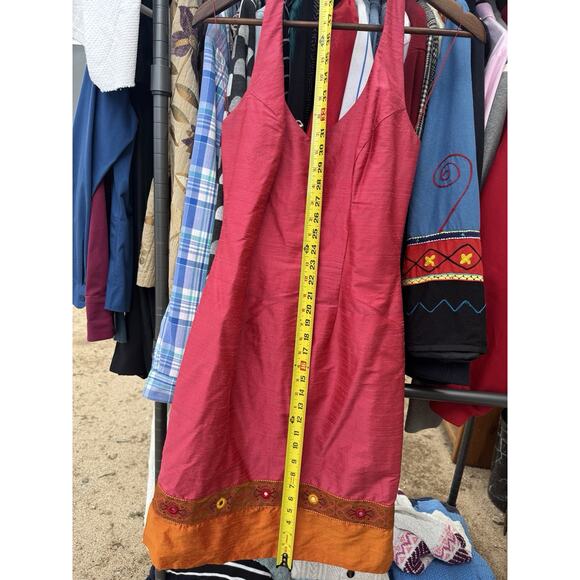 Mica Red Silk Sundress Size 8 Hippie Summer Knee-Length Dress Made in USA - Picture 4 of 9